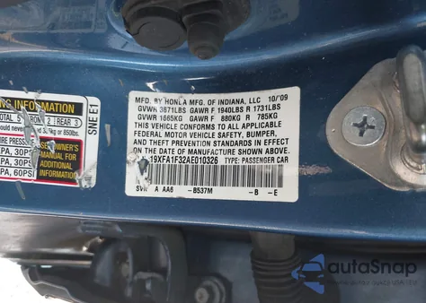 2010 Honda Civic Vp from USA, damaged, VIN 19XFA1F32AE010326